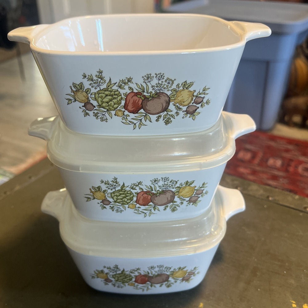 Corning Ware Spice of Life Set 3 Petite Casserole Dishes P-43-B 2 3/4 Cup Lids